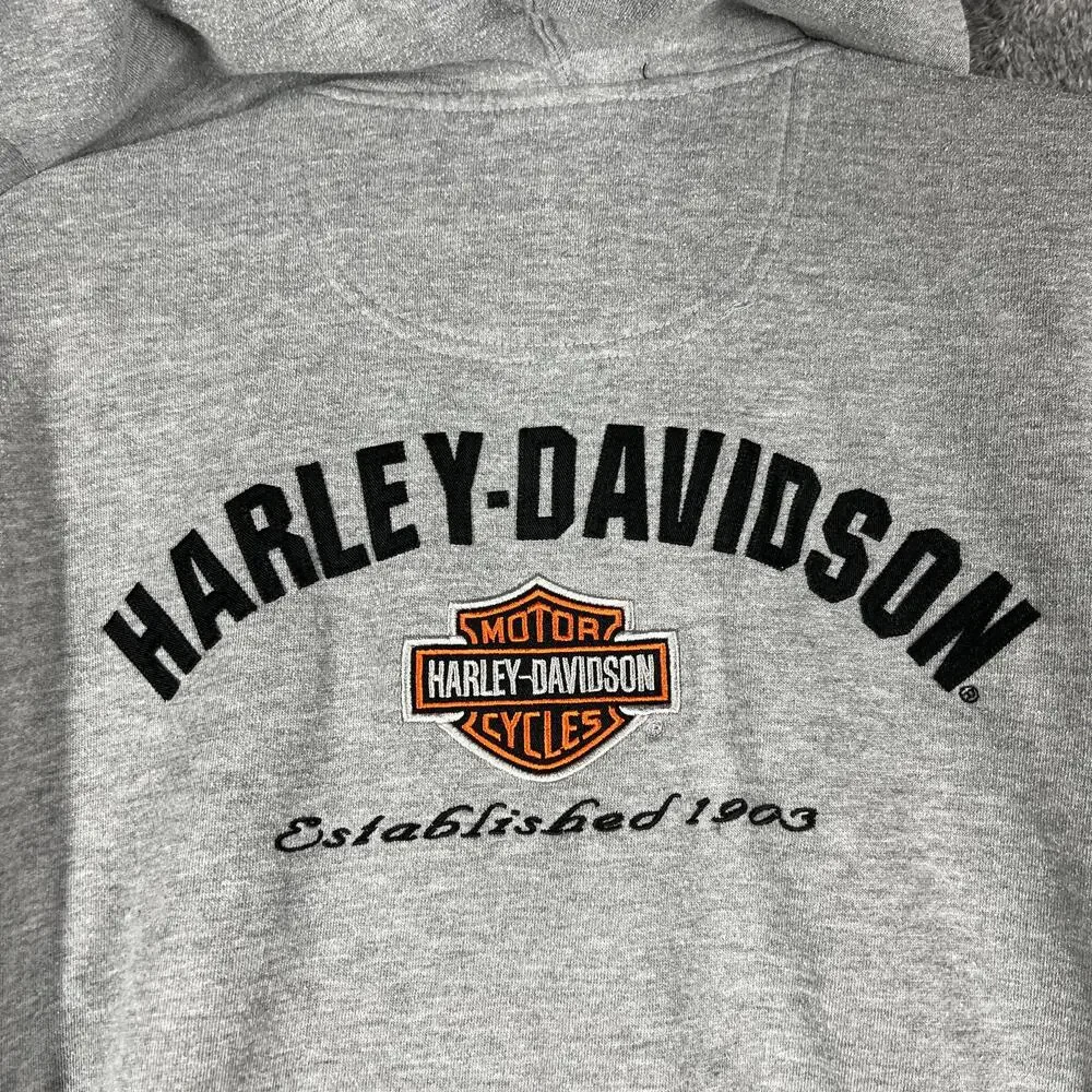 Harley Davidson Hoodie Womens XL Gray Full Zip Hooded Pockets Graphic Biker